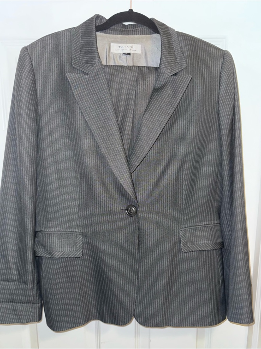 Tahari ASL Gray Pinstripe Single-Button Blazer